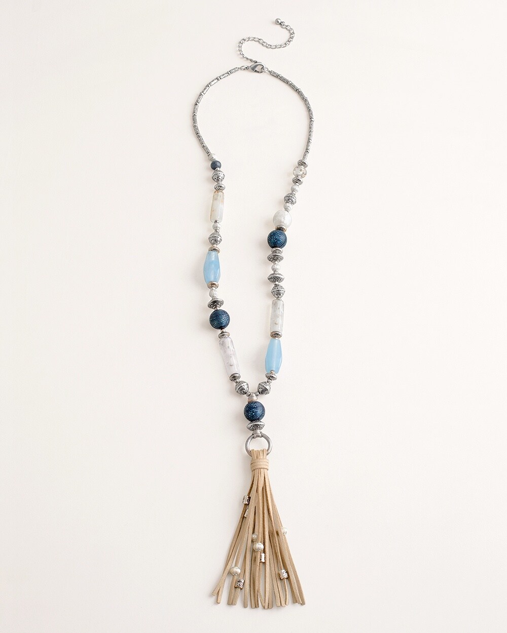 Blue and Silver-Tone Tassel Necklace