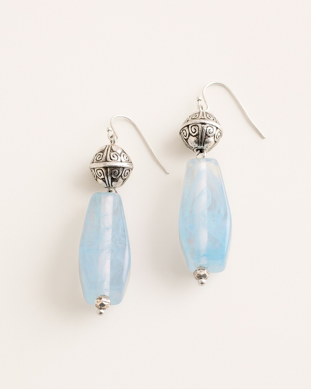 Blue and Silver-Tone Beaded Linear Earrings