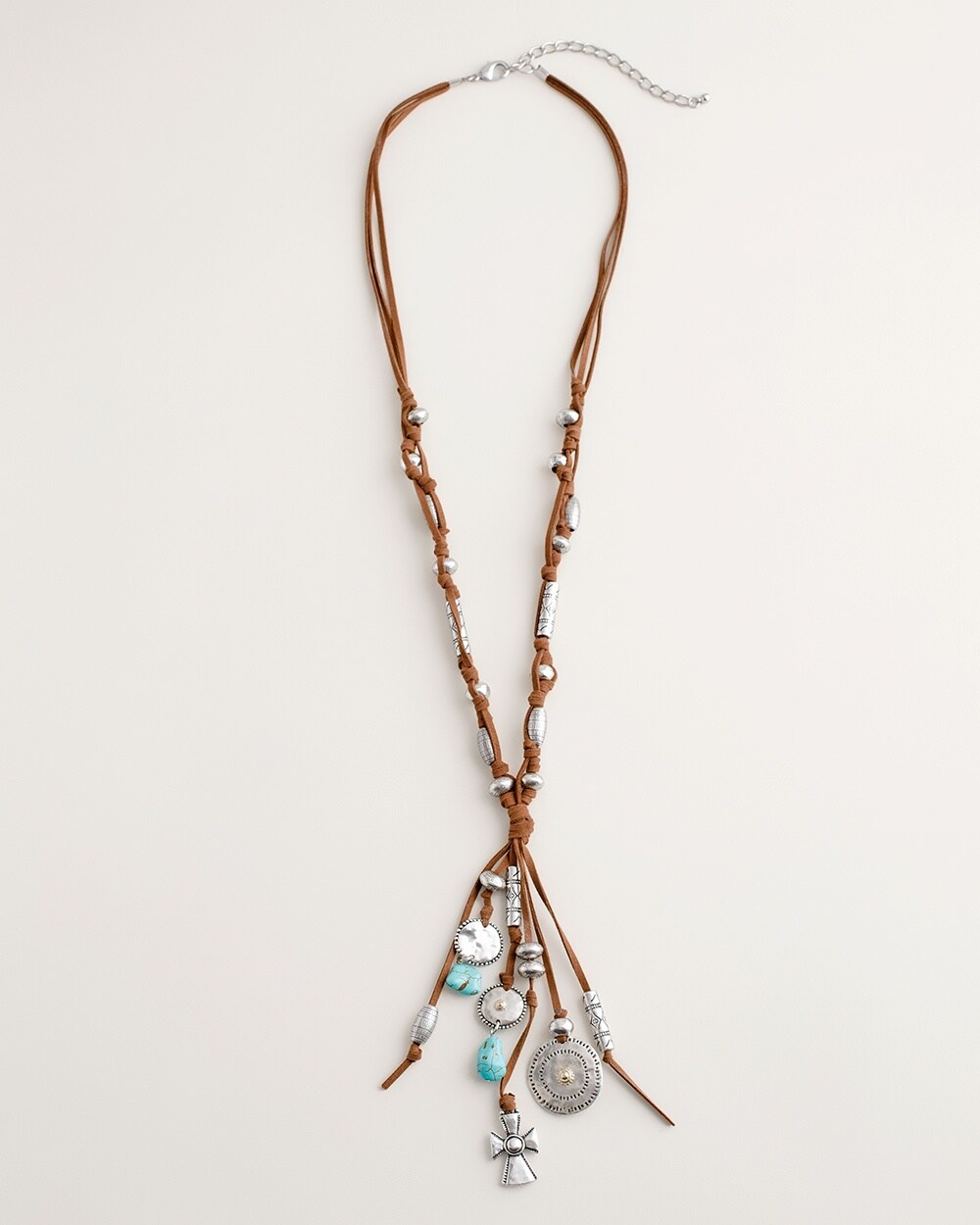 Silver-Tone and Brown Tassel Necklace