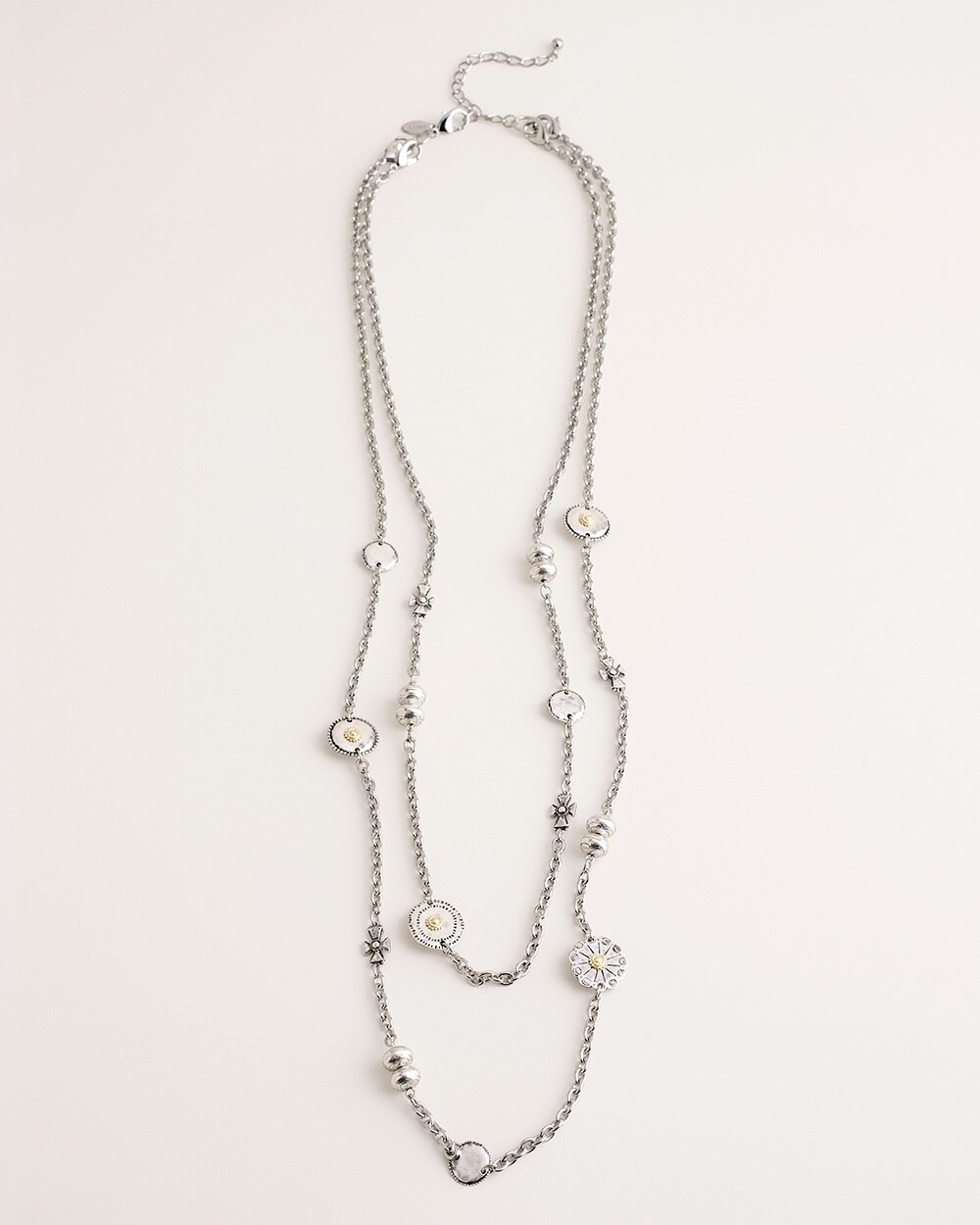Convertible Textured Mixed-Metal Double-Strand Necklace