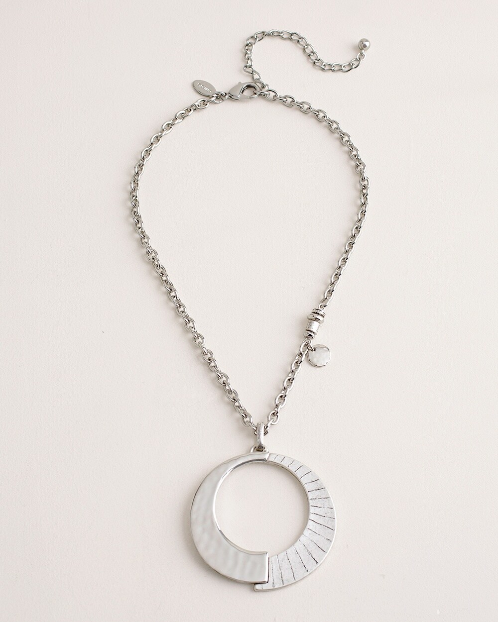 Short Hammered Etched Silver-Tone Pendant Necklace