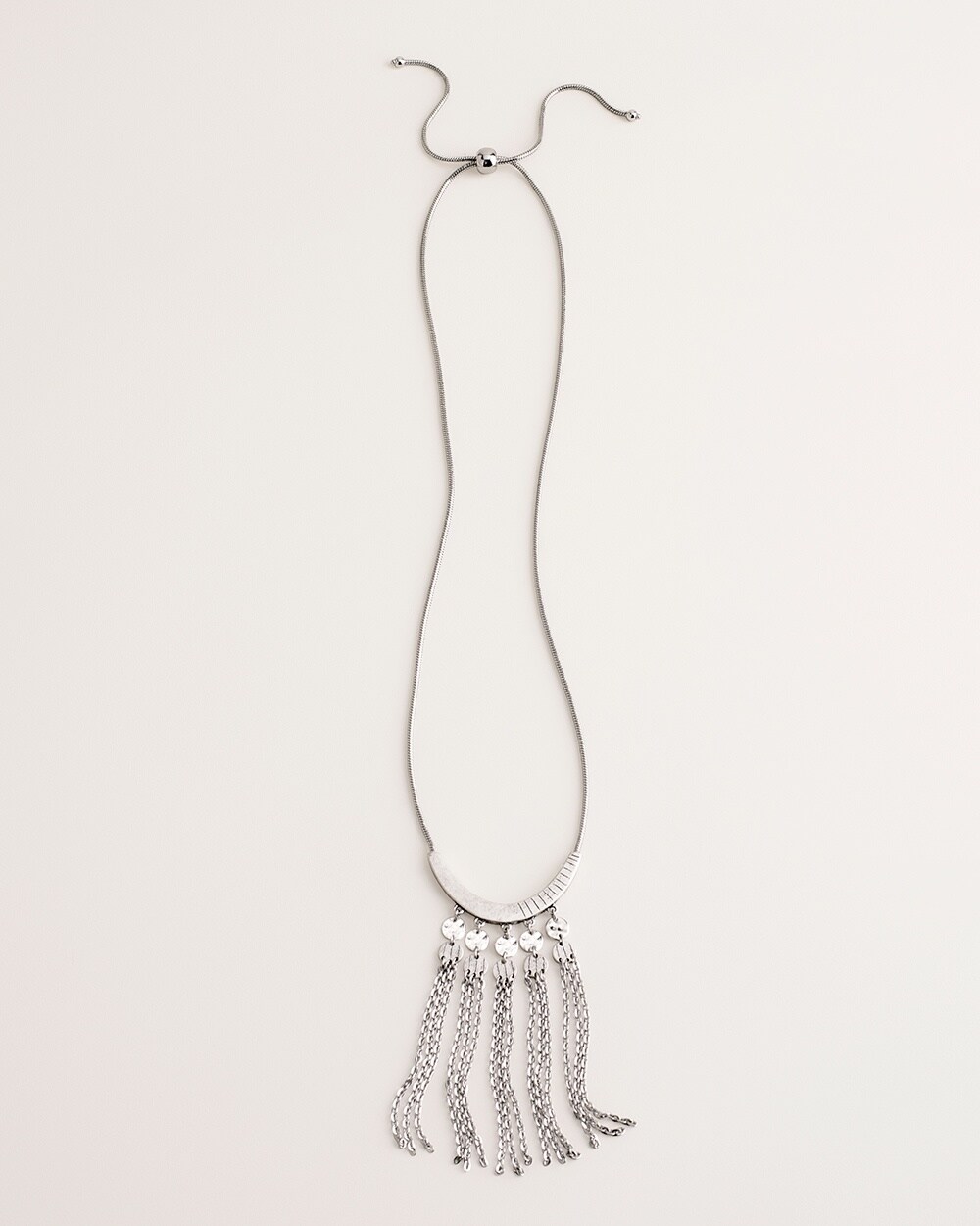 Convertible Hammered Etched Silver-Tone Tassel Necklace