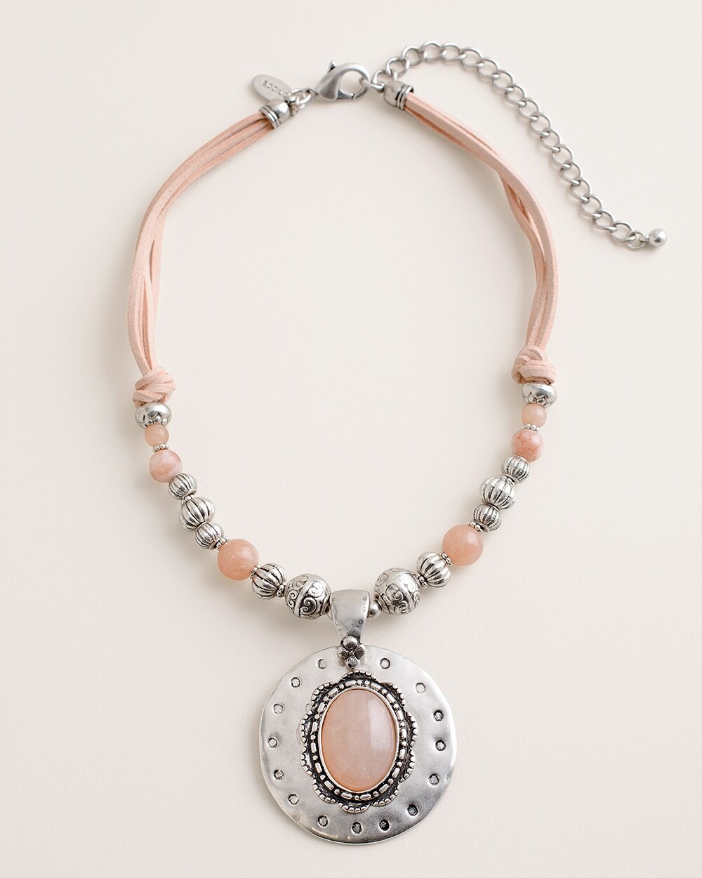 Short Beaded Blush Peach Pendant Necklace