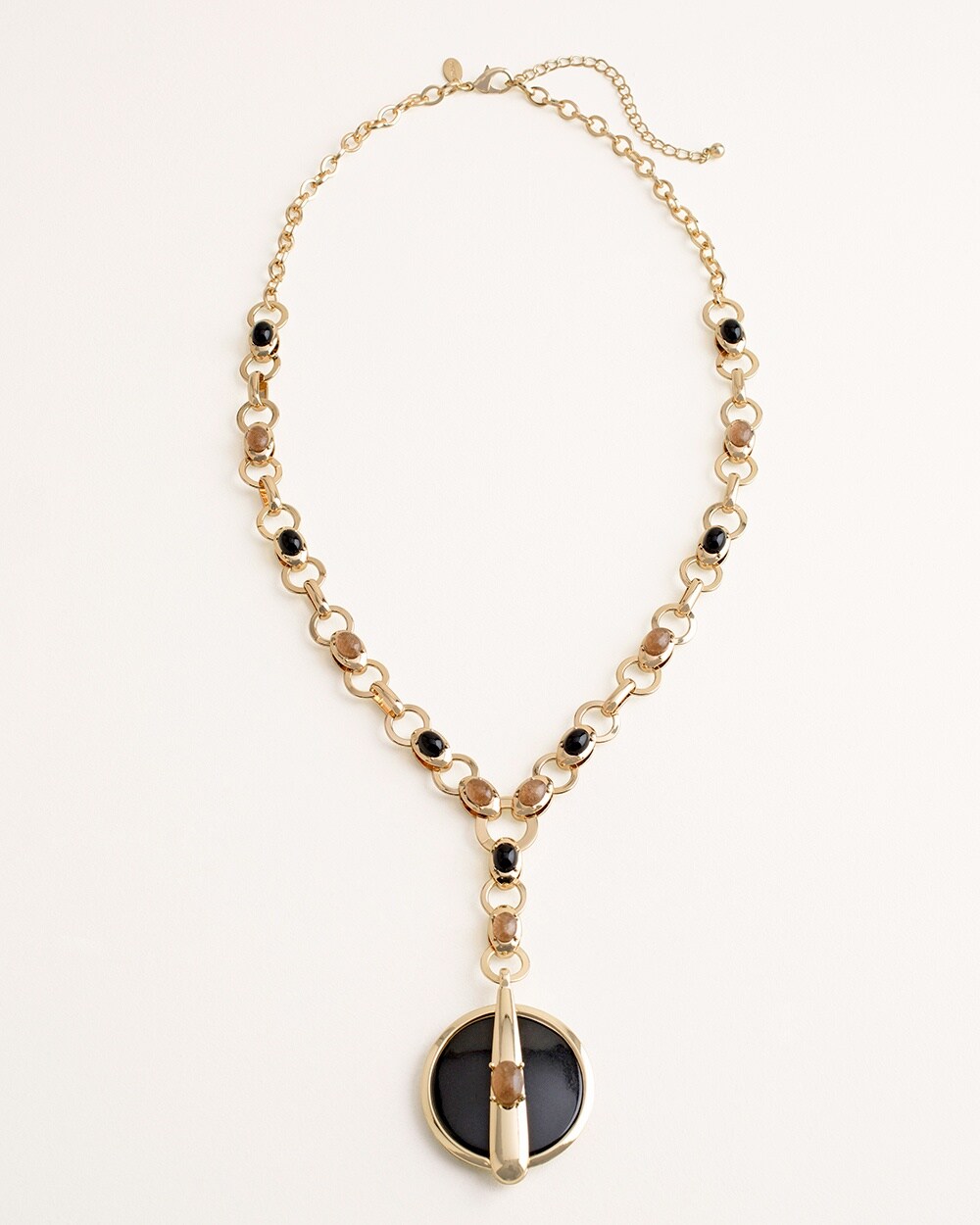 Long Black and Gold-Tone Pendant Necklace