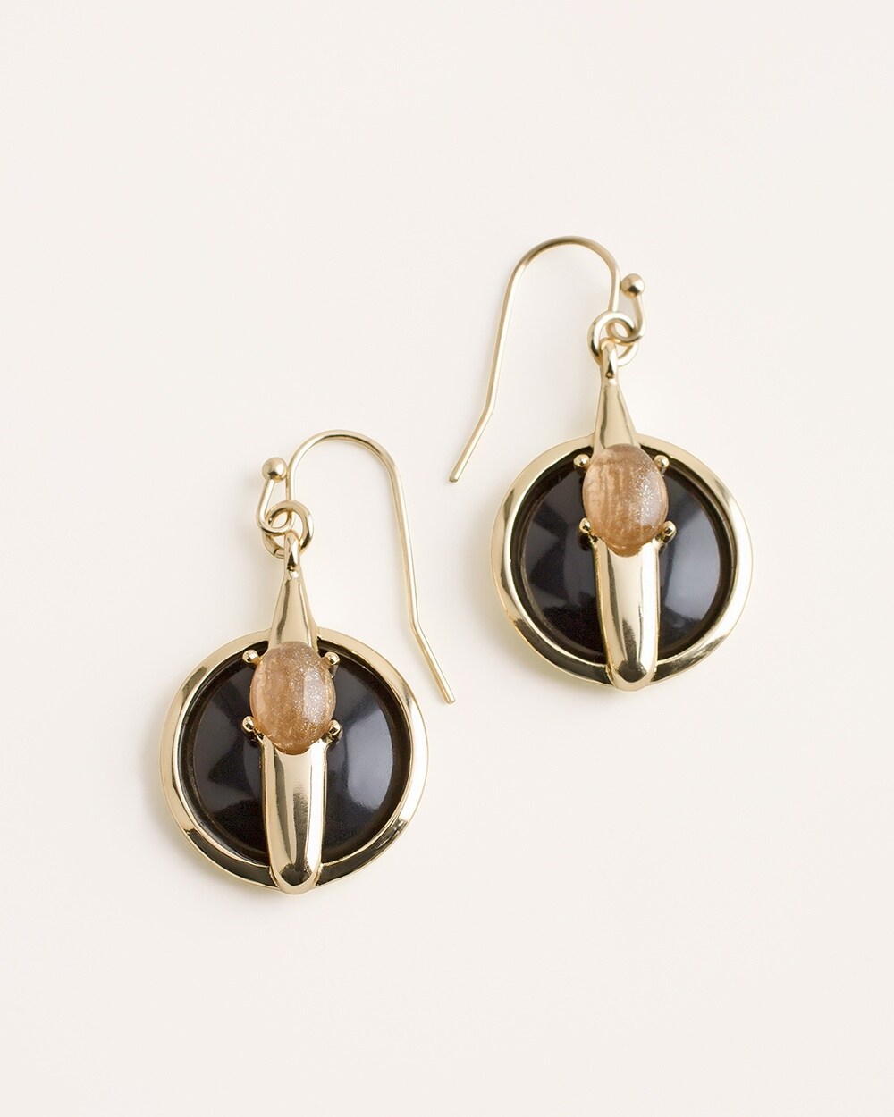 Black and Gold-Tone Drop Earrings