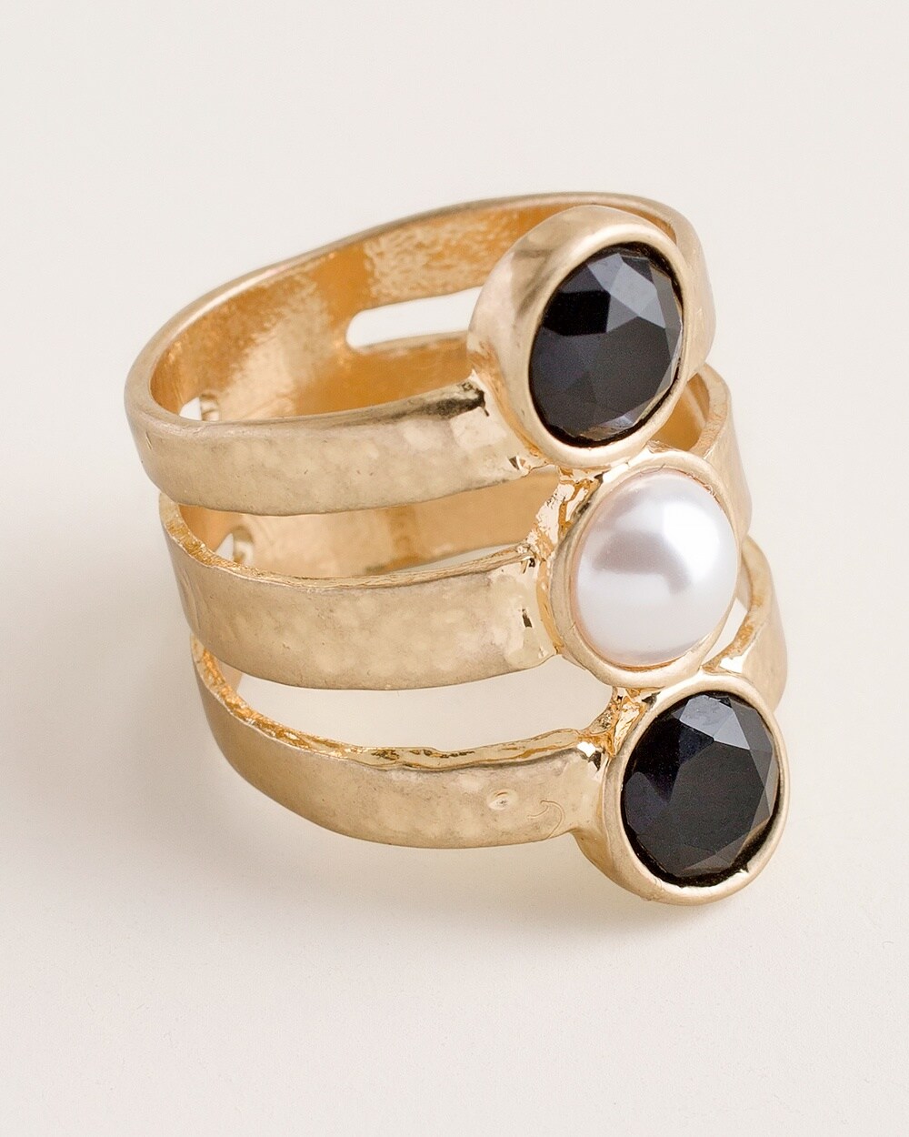 Black and Gold-Tone Faux-Pearl Ring