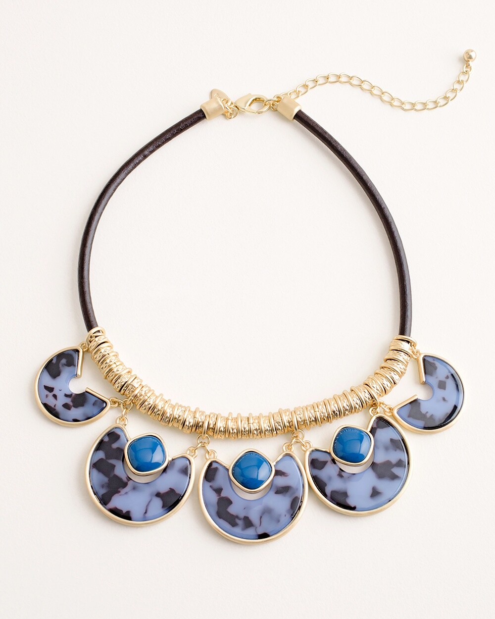 Short Blue Animal-Print Cord Bib Necklace