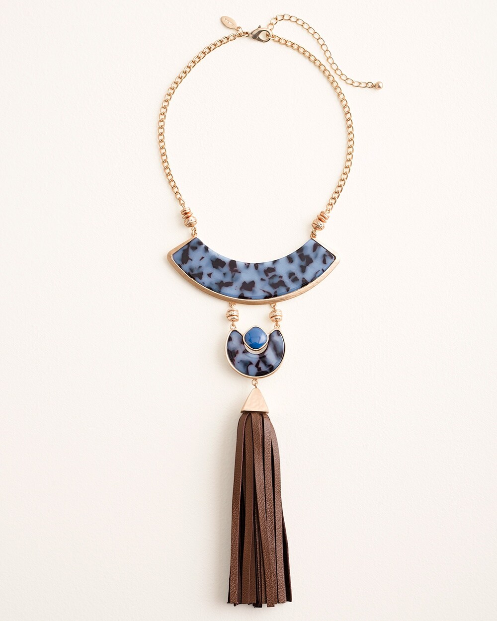 Blue Animal-Print Tassel Pendant Necklace