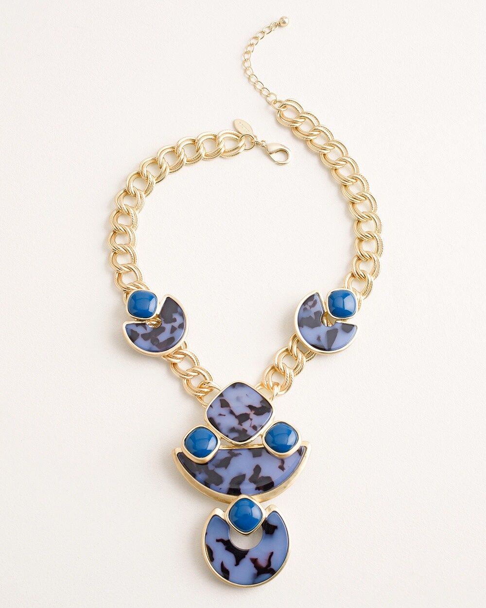 Blue Animal-Print Chain Bib Necklace