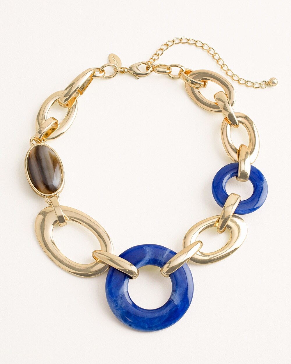 Short Blue and Gold-Tone Link Bib Necklace