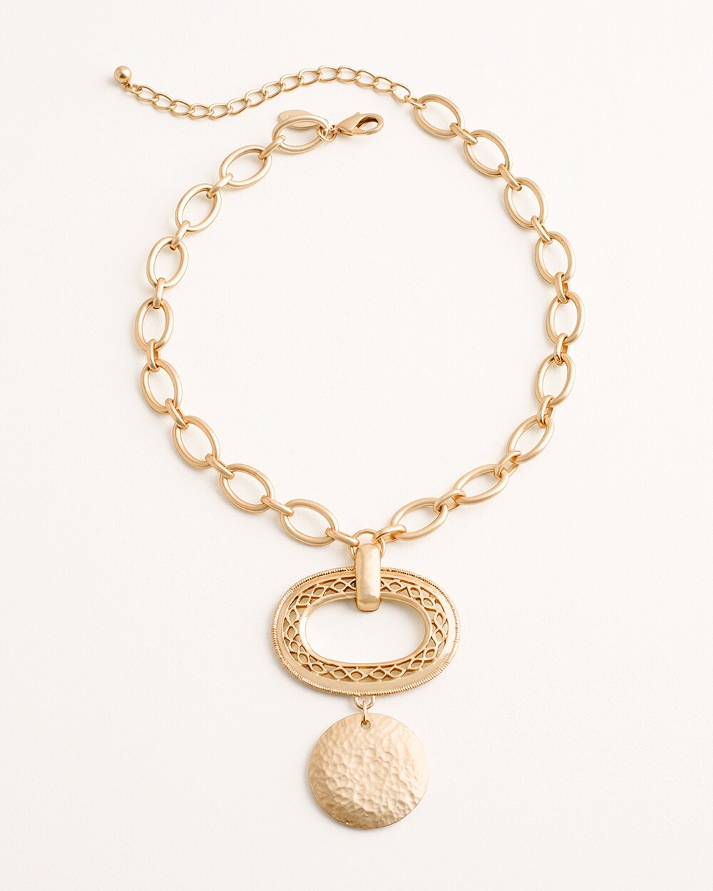 Short Gold-Tone Textured Shimmer Pendant Necklace