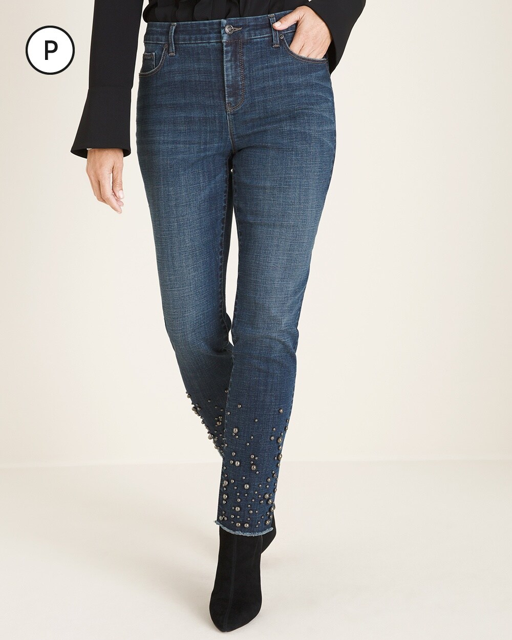 So Slimming Petite Faux-Pearl Embroidered Girlfriend Ankle Jeans
