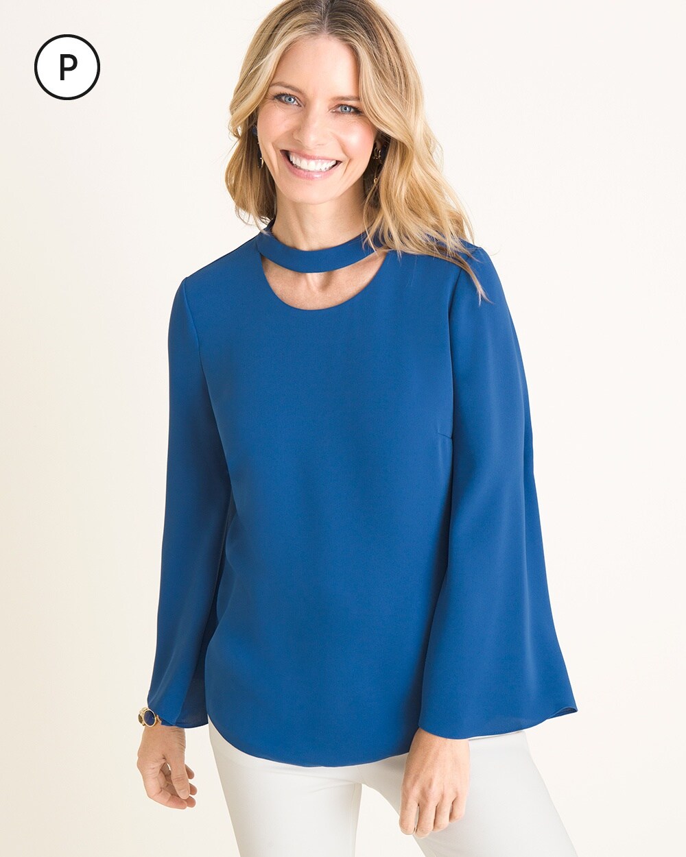 Petite Solid Neck-Detail Pullover