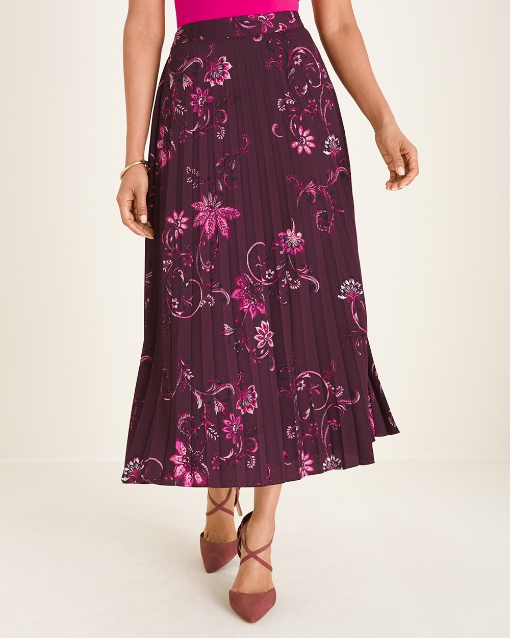 Floral Woven Pleated Skirt