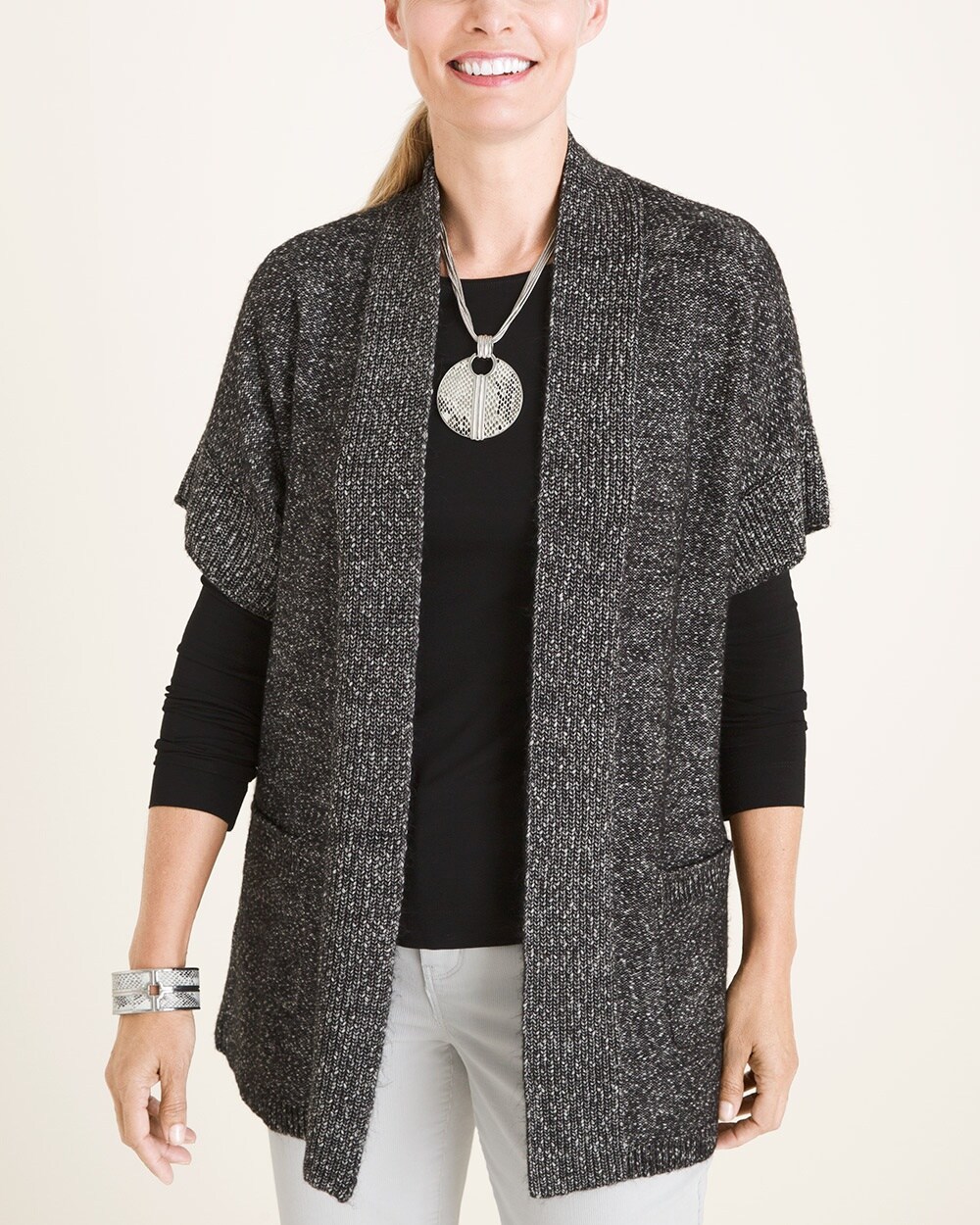 Textured Elbow-Sleeve Sweater Vest