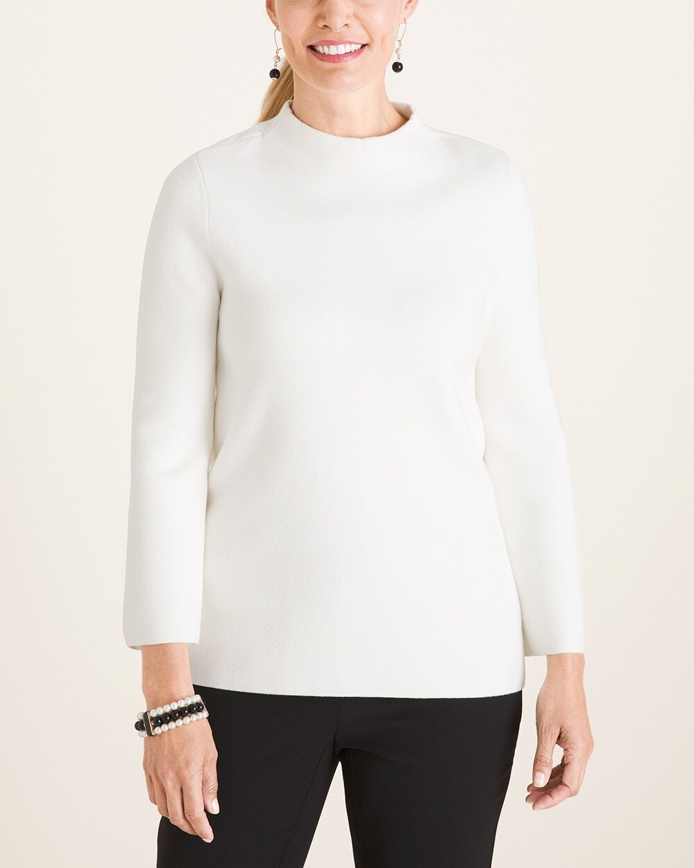 Structured Mock-Neck Pullover Sweater