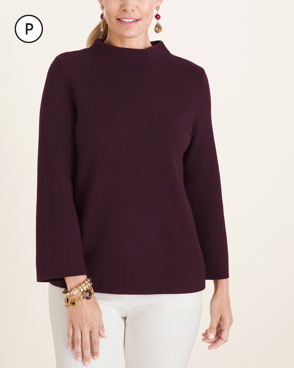 Petite Structured Mock-Neck Pullover Sweater