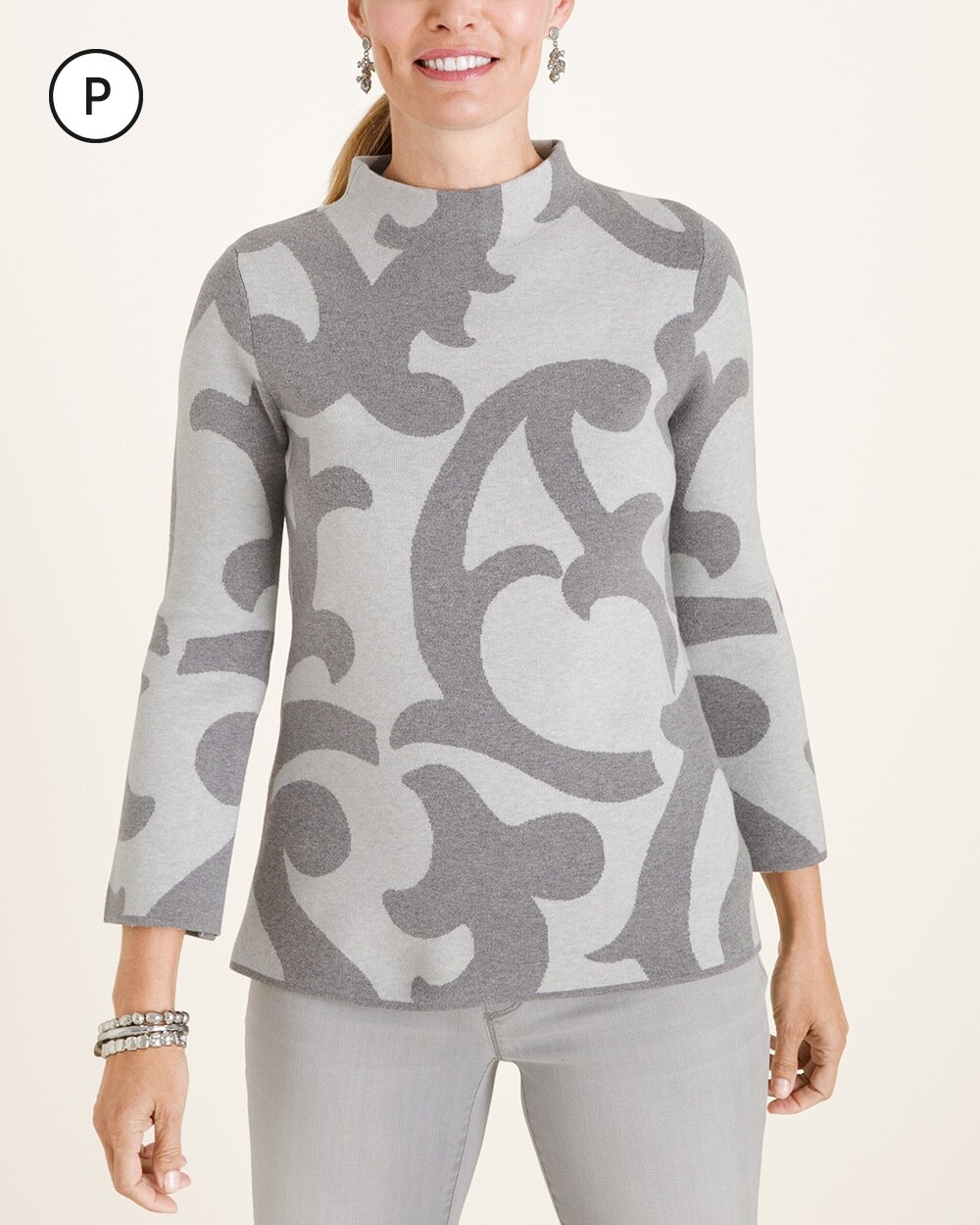 Petite Printed Structured Mock-Neck Sweater