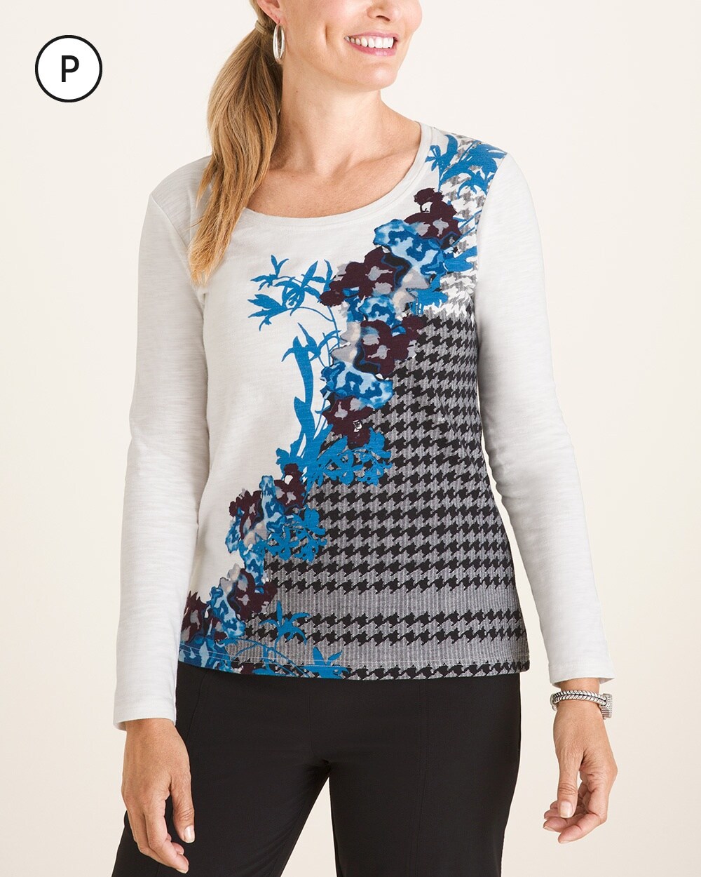 Zenergy Petite Floral Houndstooth Top