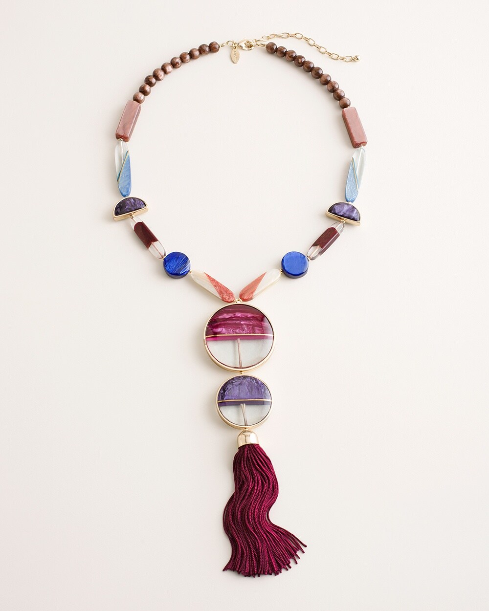 Geometric Multi-Colored Tassel Pendant Necklace