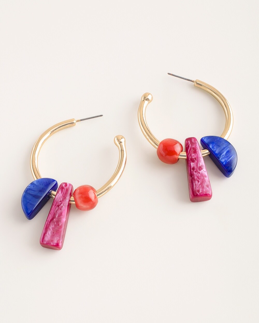 Geometric Multi-Colored Charm-Hoop Earrings