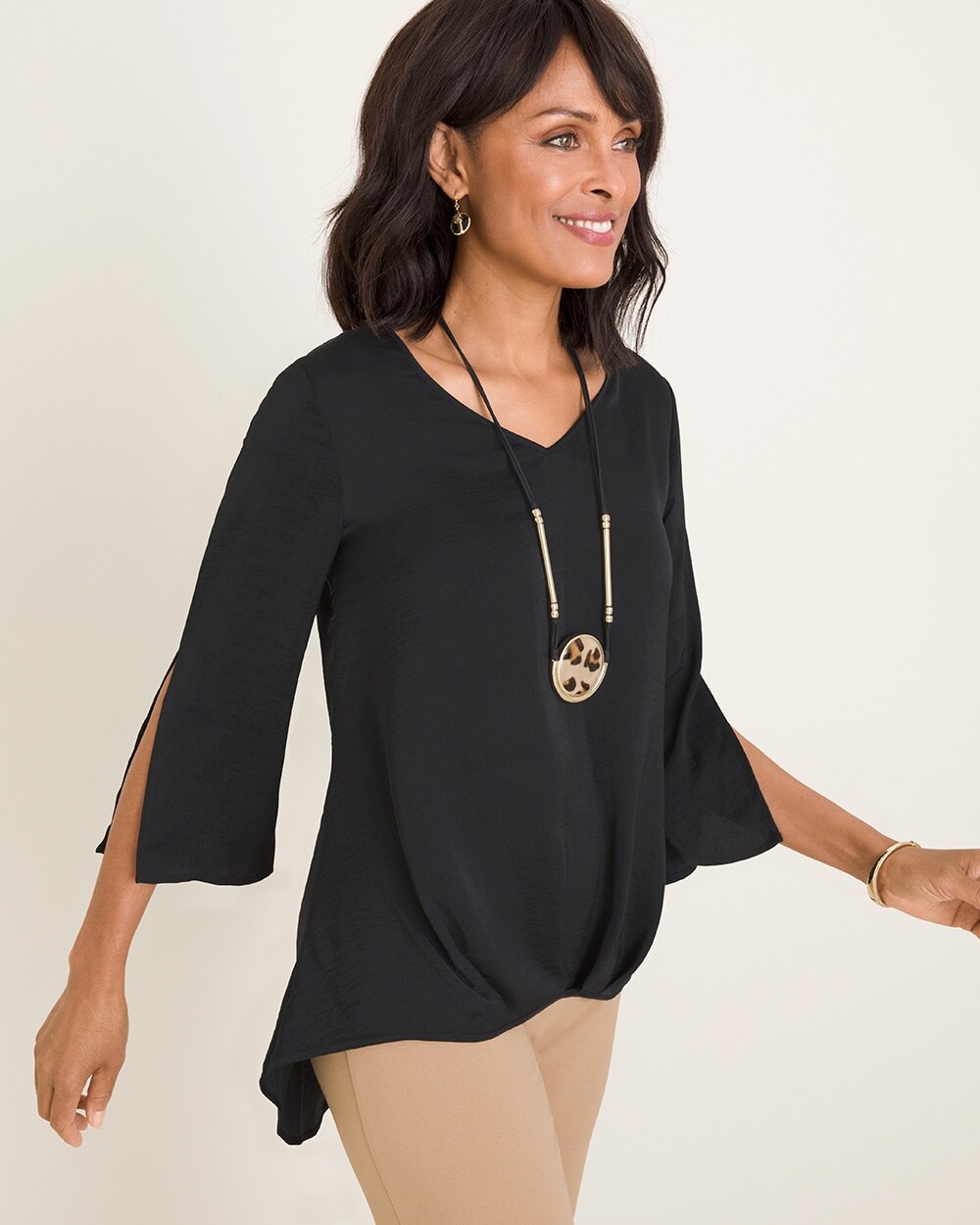 High-Low Split-Sleeve Pleated Pullover
