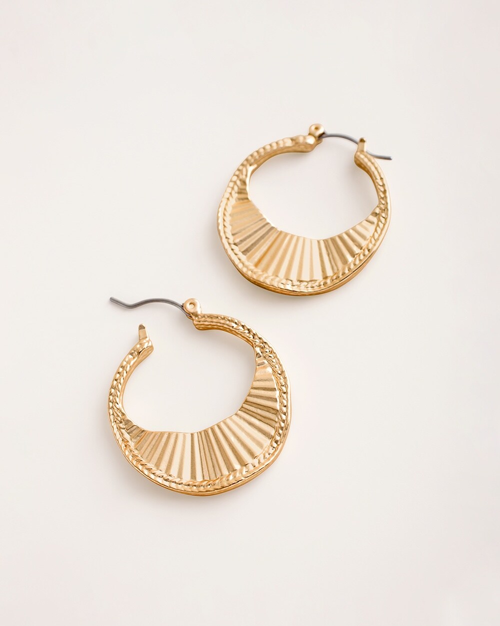 Goldtone Textured Shine Hoop Earrings