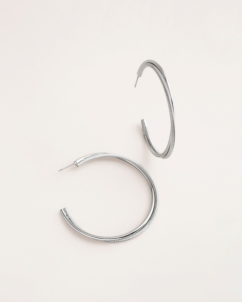 Large Textured Silver-Tone Hoop Earrings