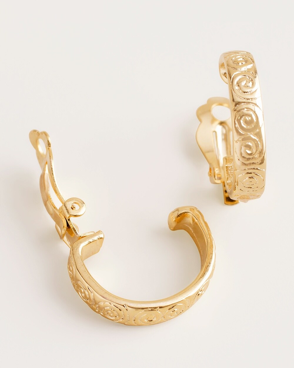 Medium Textured Gold-Tone Clip-On Hoop Earrings