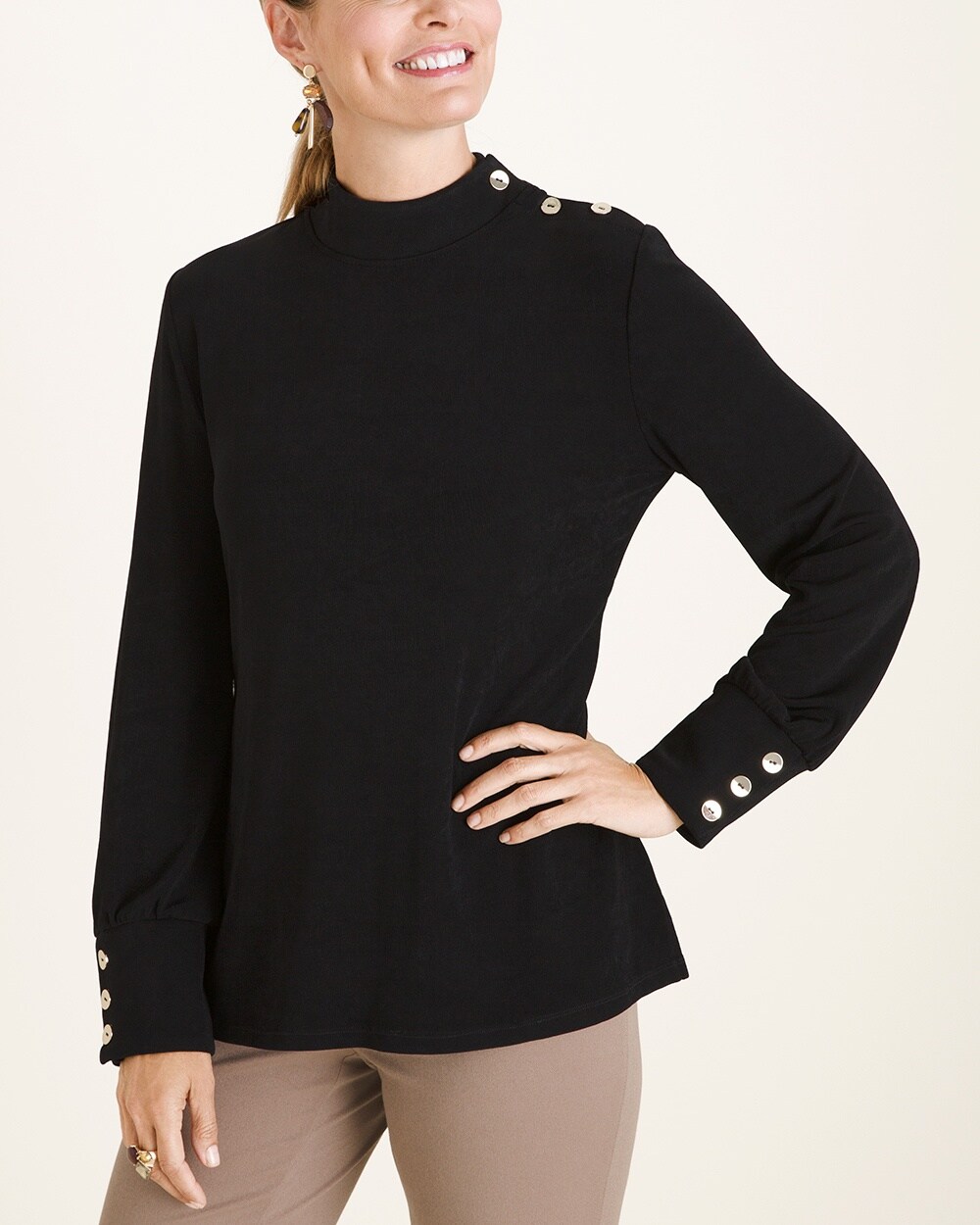 Travelers Classic Mock-Neck Button-Detail Top