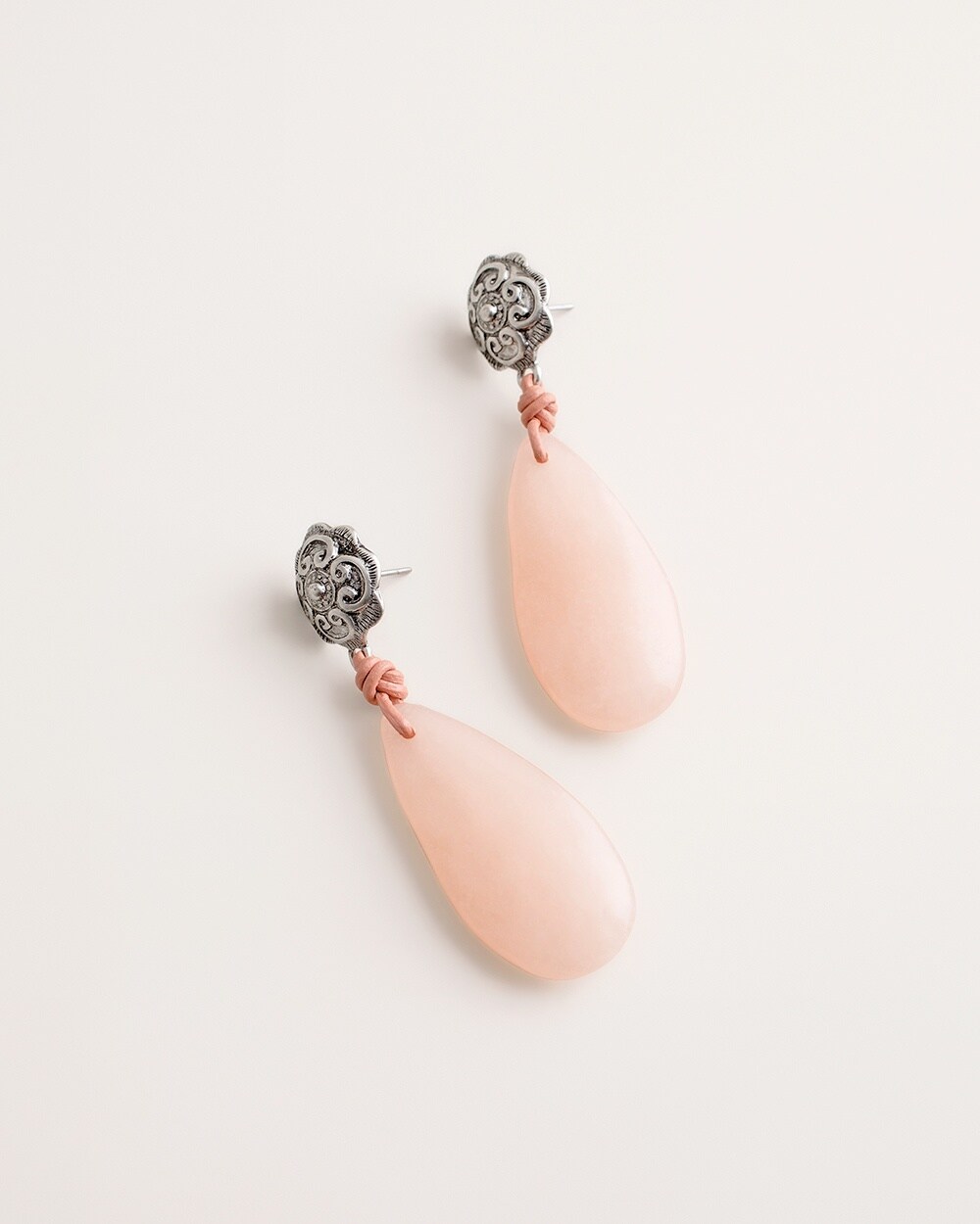 Blush Peach and Silver-Tone Drop Earrings