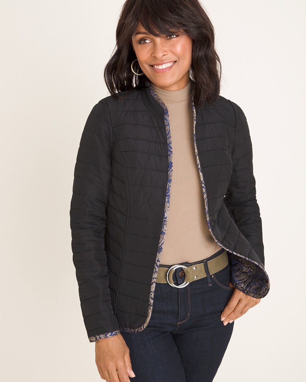 Reversible Printed Jacquard to Black Quilted Jacket