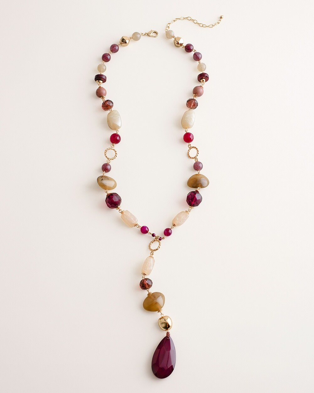 Warm-Tone Multi-Colored Beaded Y-Necklace