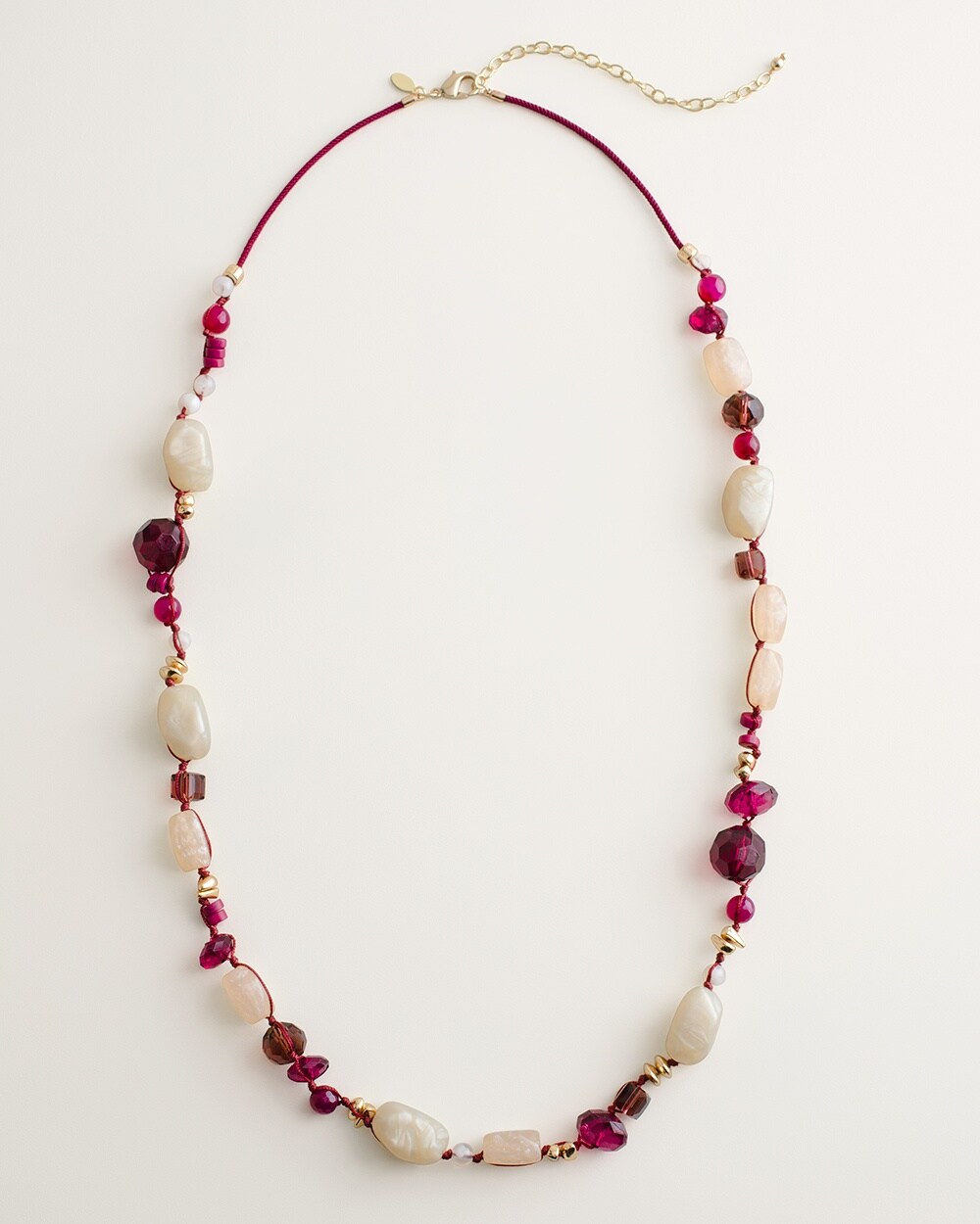 Warm-Tone Multi-Colored Beaded Single-Strand Necklace