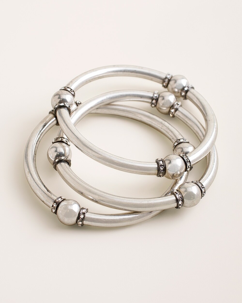 Silvertone Sparkle Bracelet Set