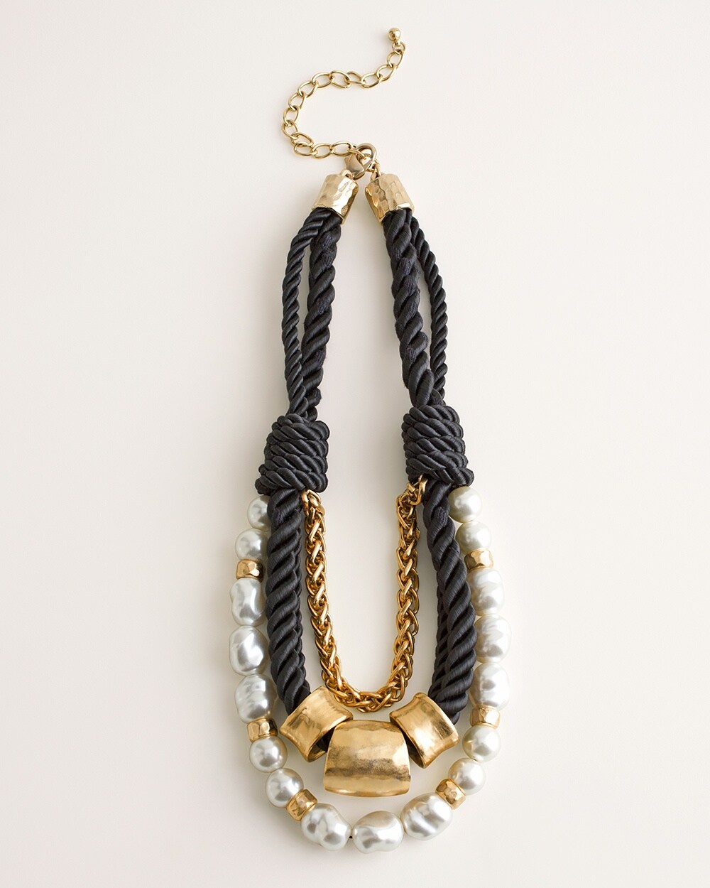 Black and White Faux-Pearl Rope-Detail Multi-Strand Necklace