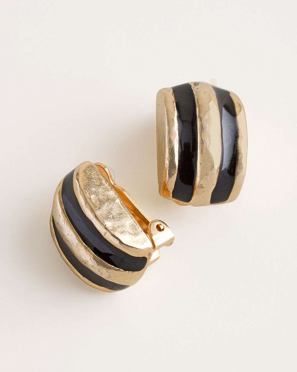Black and Goldtone Clip-On Earrings