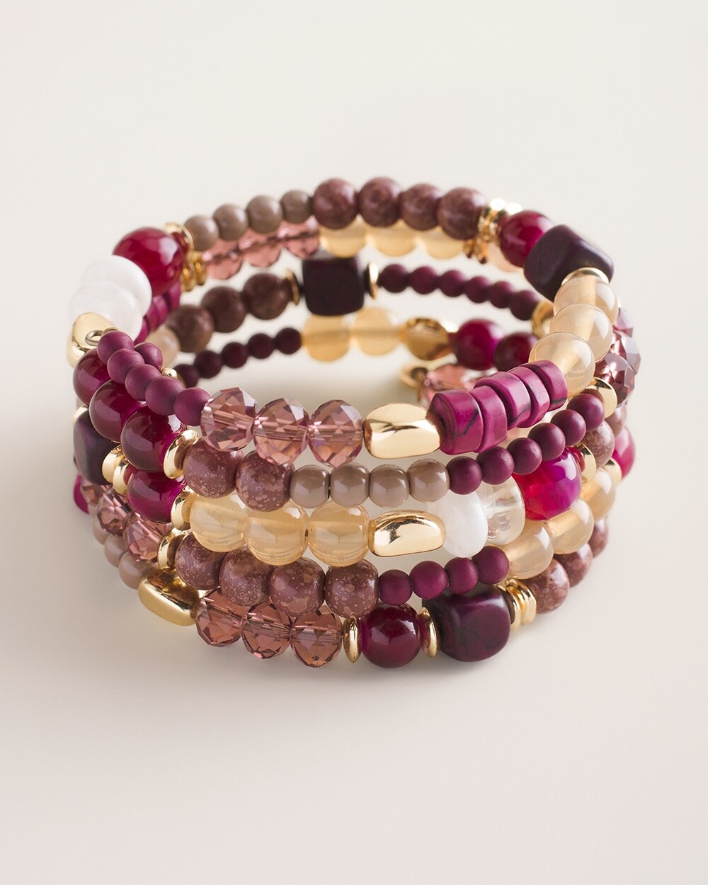 Warm-Tone Multi-Colored Beaded Coil Bracelet