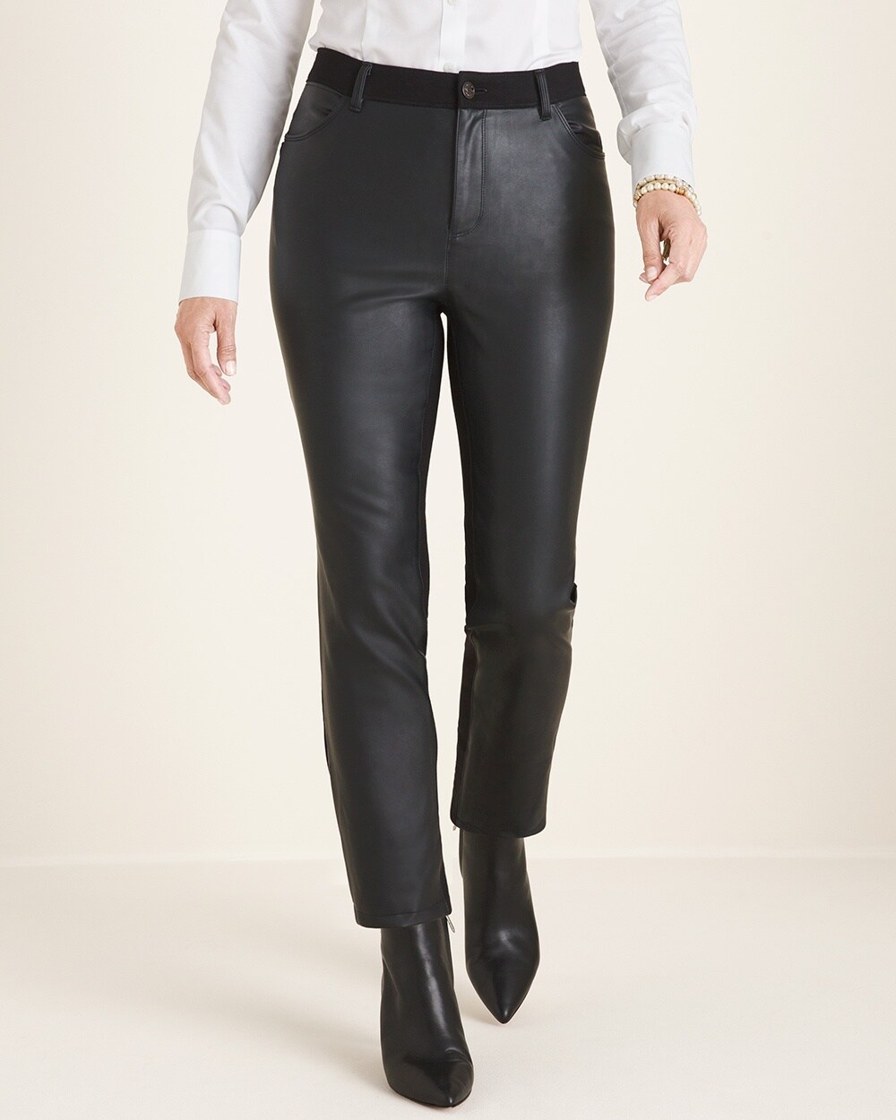Faux-Leather Front Slim Pants