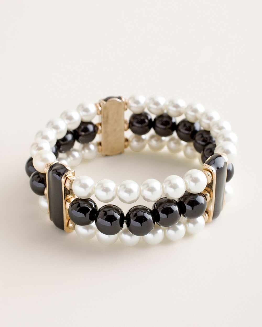 Black and White Faux-Pearl Stretch Bracelet