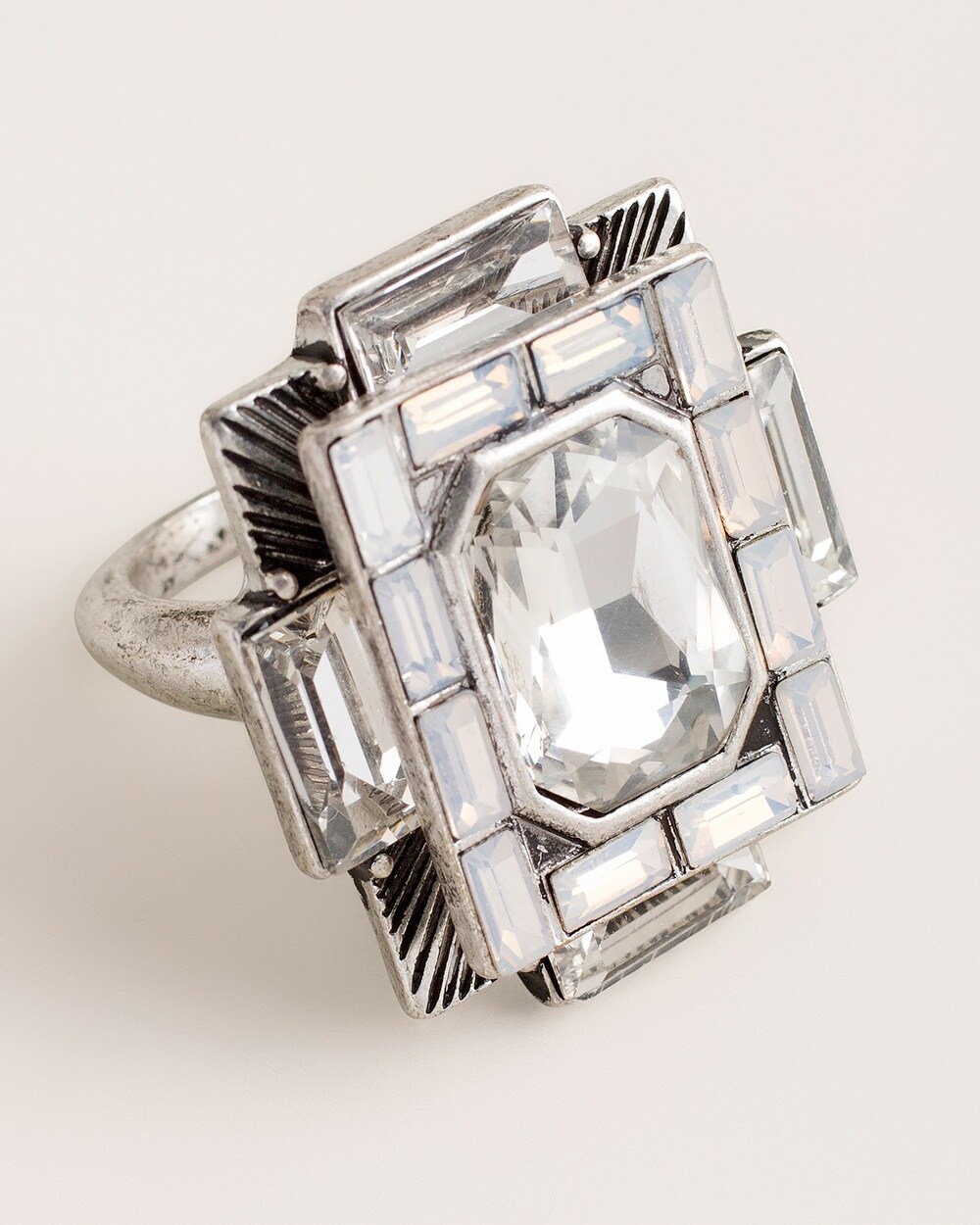 Silvertone Sparkle Art Deco Ring
