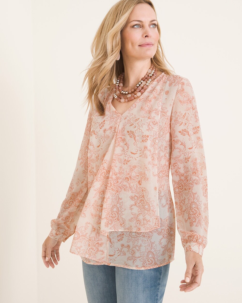 Flounce-Front Paisley Top