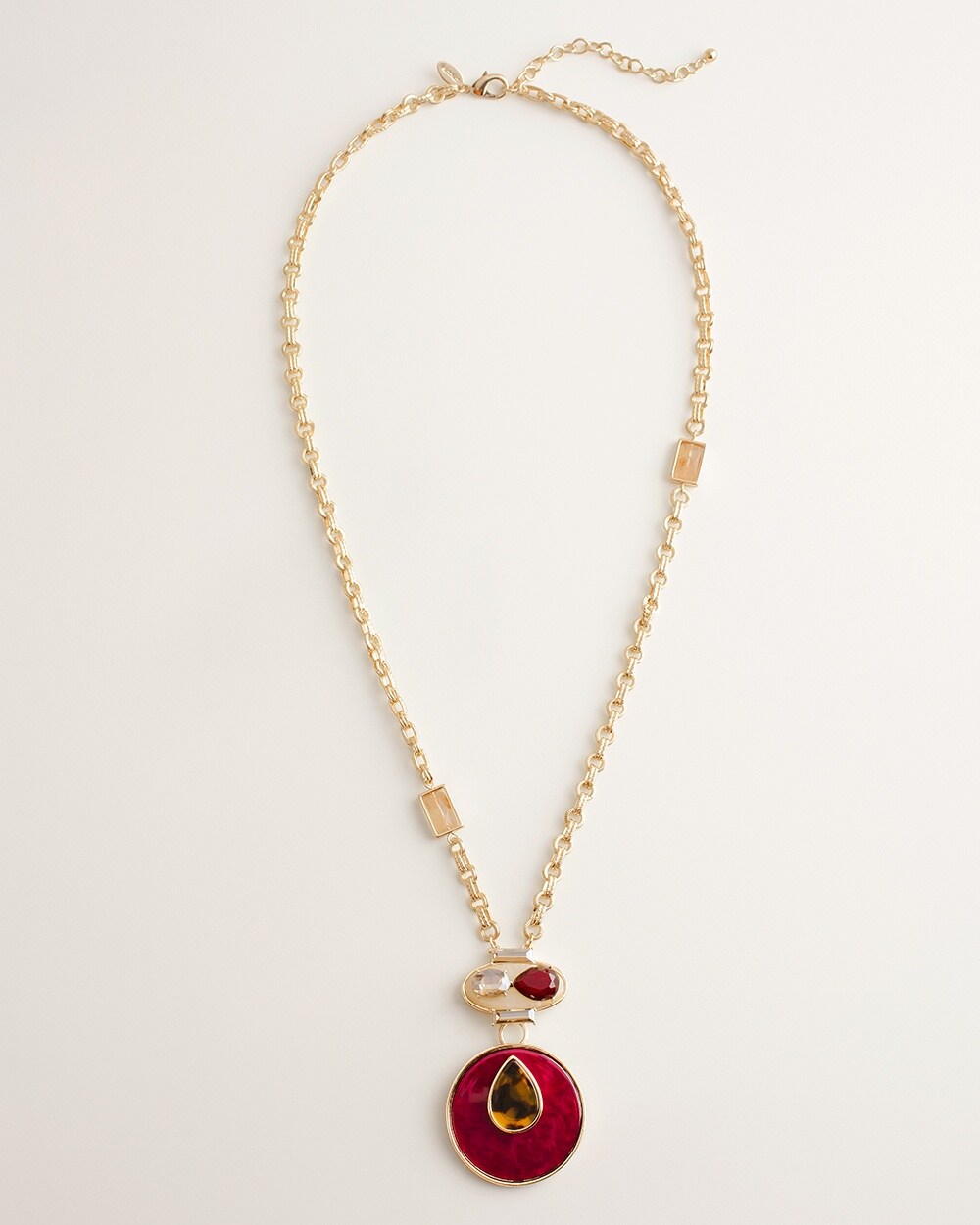 Long Faux-Tortoiseshell and Shiraz-Hued Pendant Necklace