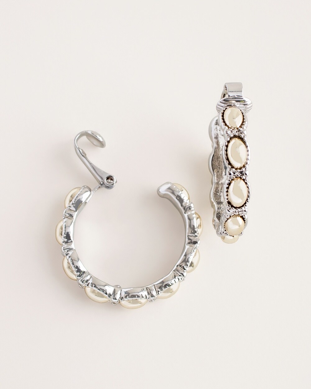 Textured Silvertone Clip-On Hoop Earrings
