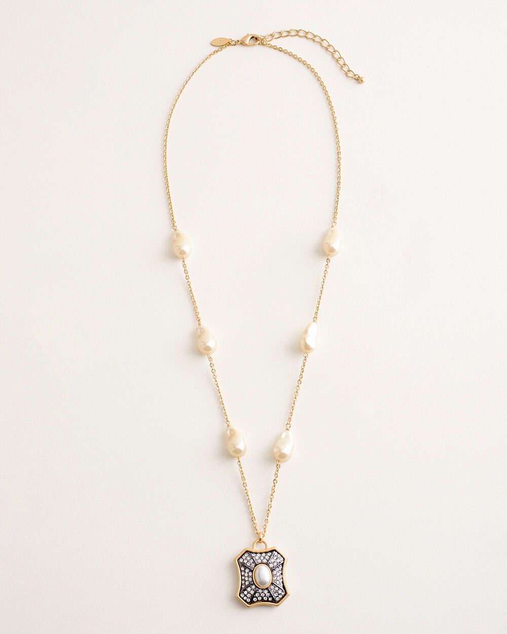 Long Faux-Pearl Sparkle Pendant Necklace