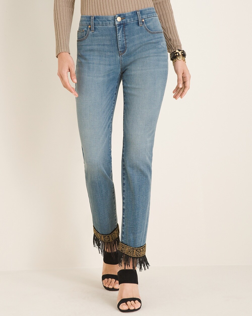So Slimming Beaded Fringe Cuff Girlfriend Ankle Jeans