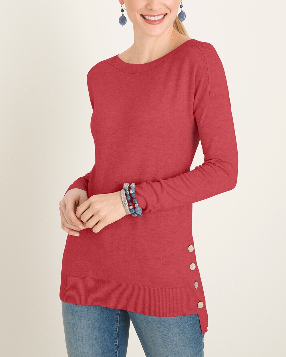 Button-Detail Pullover Sweater