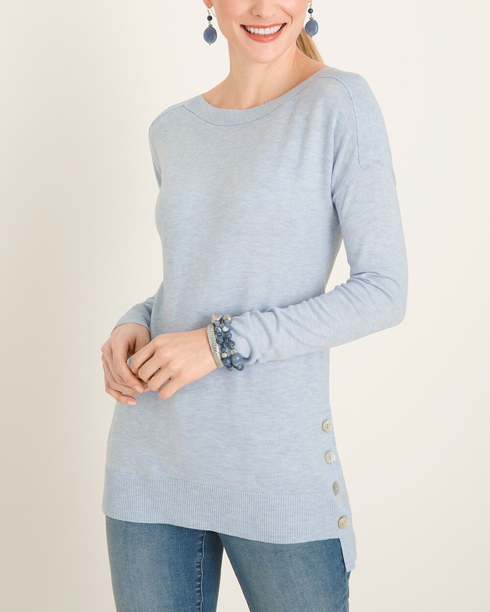 Button-Detail Pullover Sweater