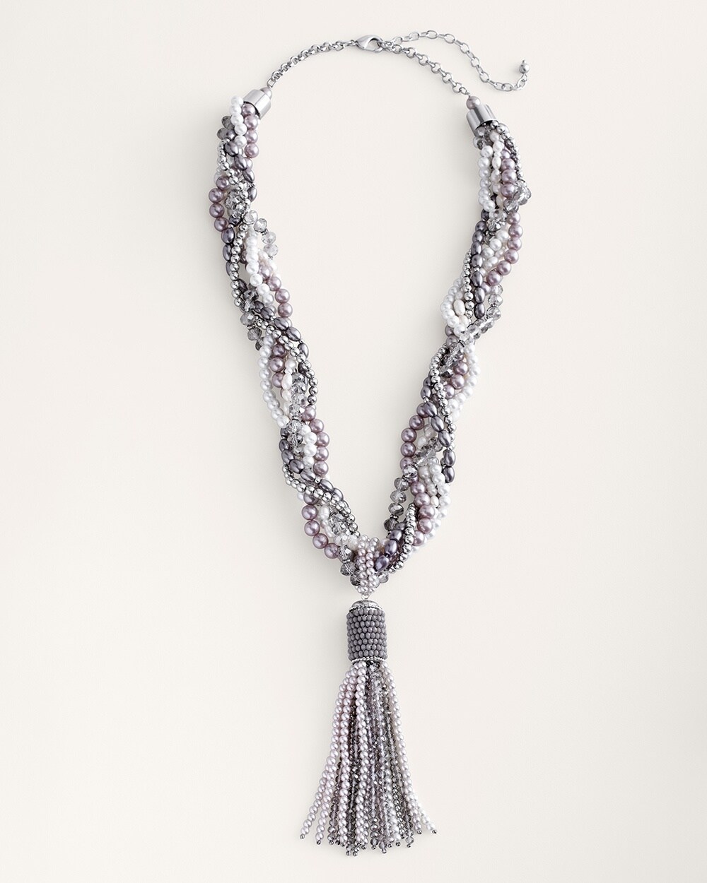 Gray-Faux Twisted Tassel Necklace