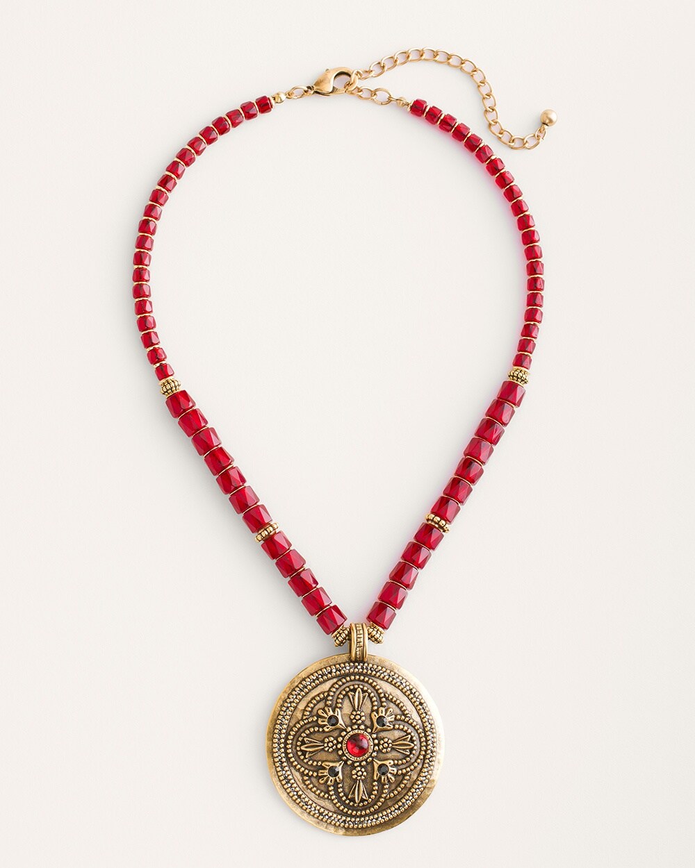 Red Textured Pendant Necklace
